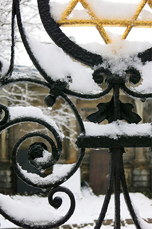 Gitter auf dem Friedhof mit Schnee